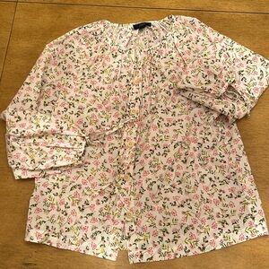 J. Crew floral button up shirt with flowy sleeves.